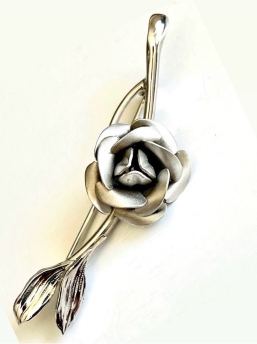 Vintage 12K Gold Filled White Gold Rose Brooch Floral Flower Pin 1/20 12k GF INC